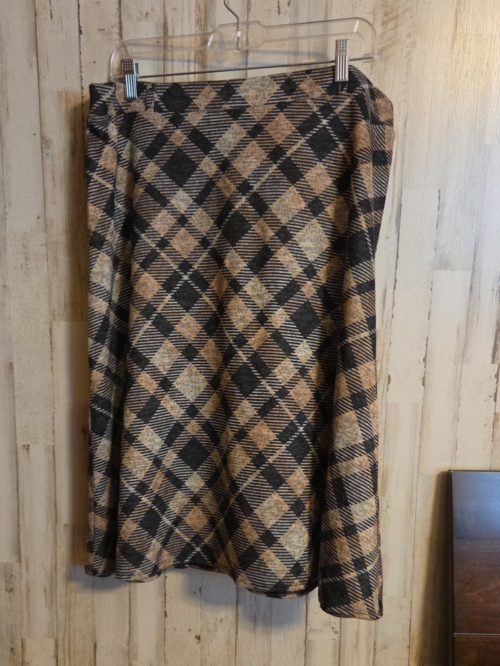 Plaid A-Line Skirt in Black and Tan